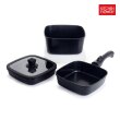 ★6종사각냄비풀세트★키친플라워 IH 사각 냄비세트 (22cm 냄비팬, 22cm 전골팬, 22cm 프라이팬, 멀티 핸들, 유리뚜껑, 실리콘 뚜껑손잡이)