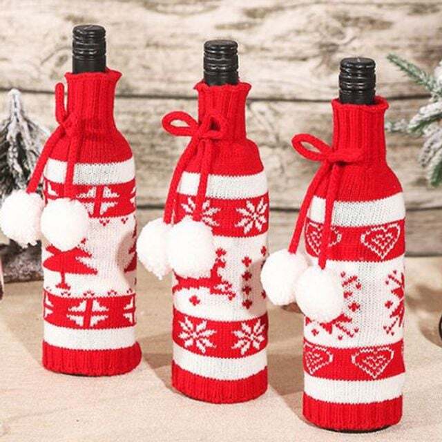 디와이컴퍼니 에이치플러스몰 크리스마스 폼폼이 와인병 커버 성탄절 파티 선물