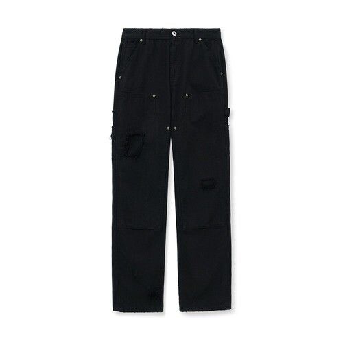 MATINKIM 마뗑킴 마뗑킴 DISTRESSED DOUBLE KNEE WORK PANTS FOR MEN IN BLACK 5610844 MK259ODN545HBB