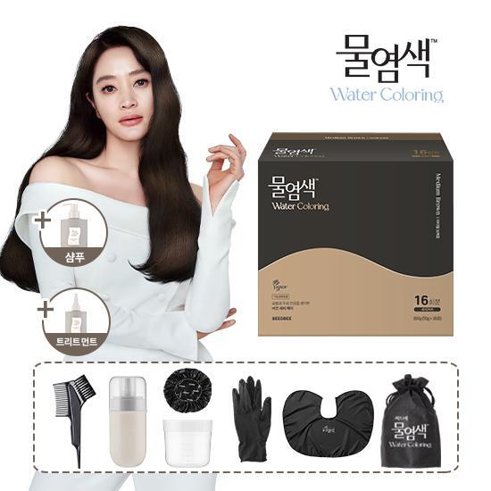 ★광클단독특가★ 씨드비 프리미엄 물염색 총 16회분(미디엄브라운/내추럴블랙) + 샴푸 500ml + 트리트먼트 300ml