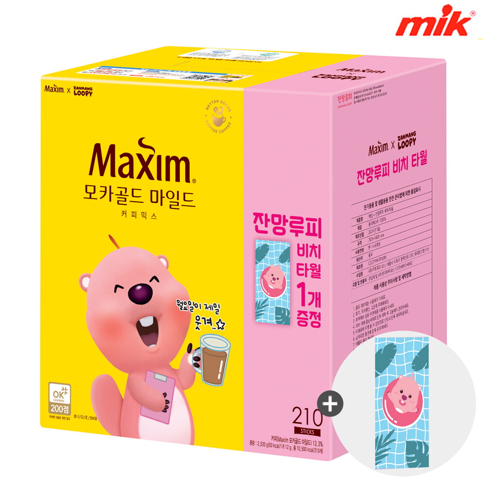 카누 [잔망루피콜라보]맥심 모카골드 커피믹스 210T+루피비치타월증정_g