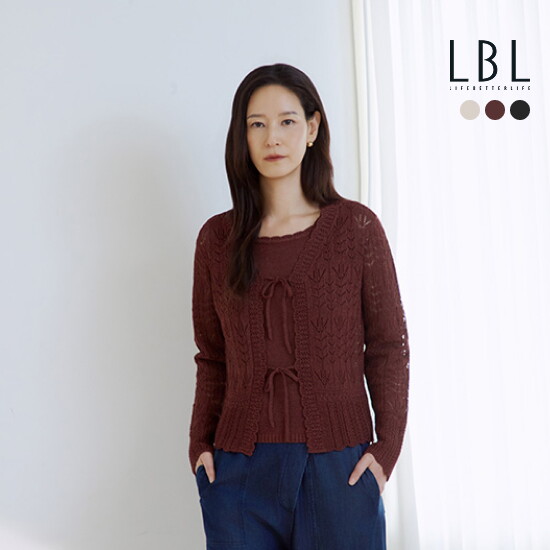 [LBL]○26SS 린넨블렌디드 크로셰 가디건+니트 SET