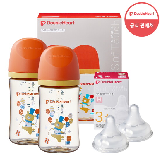 [더블하트][더블하트] 3세대 240ml 디어프렌즈 트윈팩(젖병2개/노꼭지) + 젖꼭지 2개