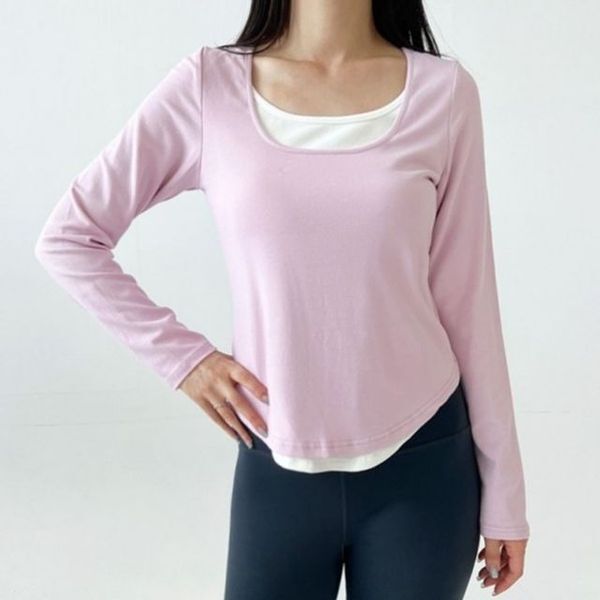 알티피아 알티피아 [하프클럽/알티피아]트리밍 여자 레이어링 반팔티스퀘어칼라 장팔 티 트렌디