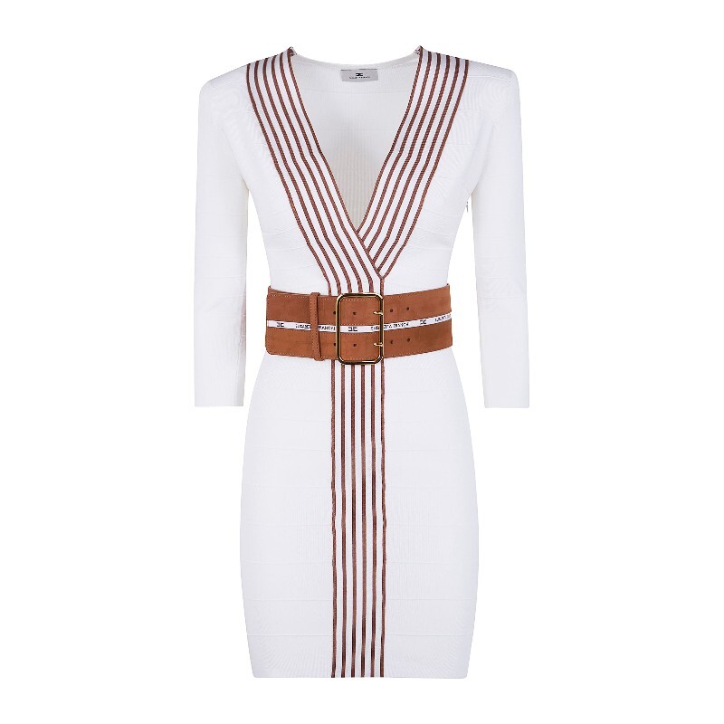 엘리자베타프랑키 엘리자베타프랭키 스트라이프 리브 니트 브이넥 원피스 AM01S61E2 AQ6