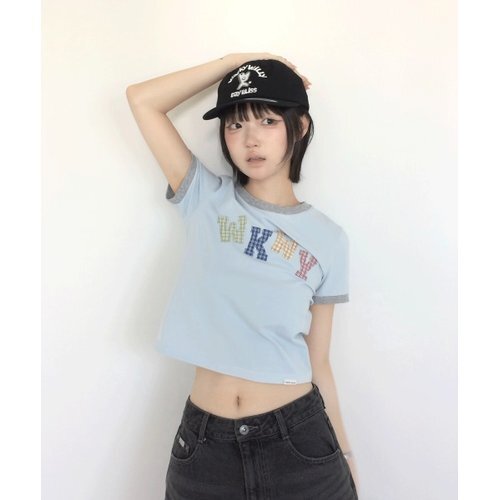 와키윌리 와키윌리 WA2602STM6SB 스포츠상의 [유빈 x ] 우먼스 슬림 베이비핏 링거 반팔티셔츠 스카이블루 6840749