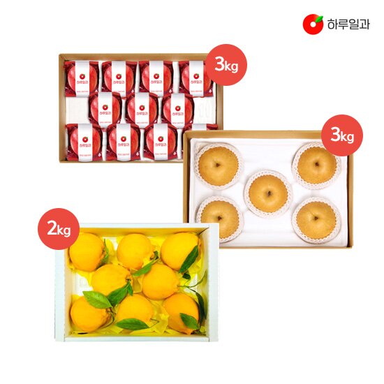 ■하루일과 프리미엄 과일세트 세척사과 3kg+신고배 3kg+제주한라봉 2kg