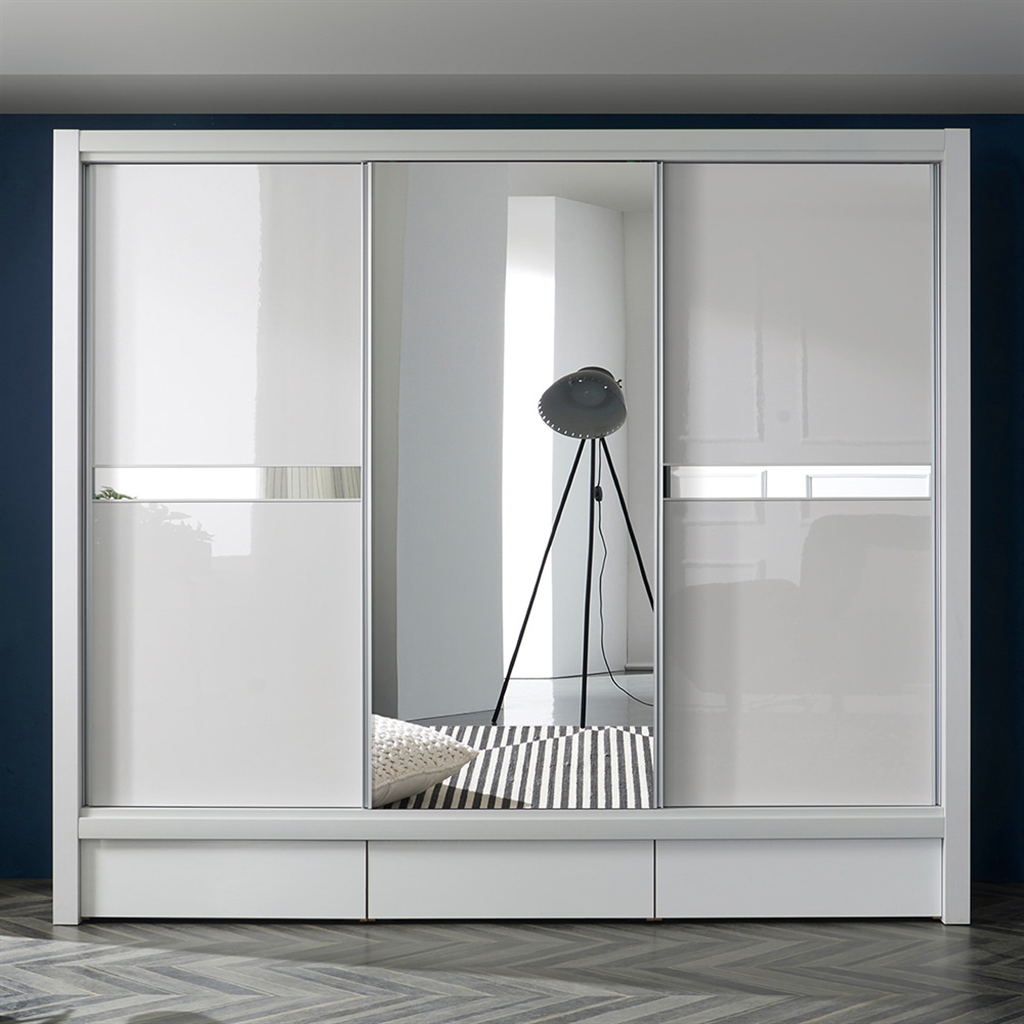 우아미아이 [우아미가구]하온 거울 UV하이그로시 도어 슬라이딩 장롱 3통 서랍포함 C형