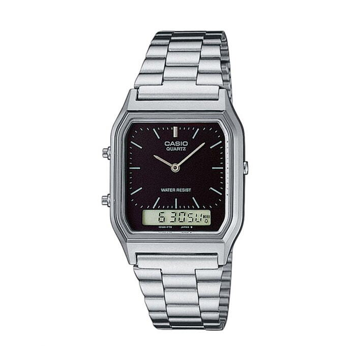 카시오 카시오 AQ-230A-1D 정품 공용 스퀘어 메탈 손목 시계
