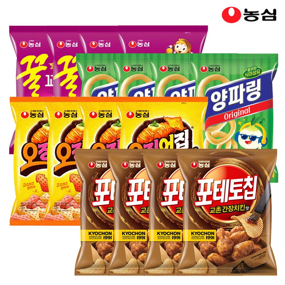농심 포테토칩교촌간장치킨맛4봉+오징어집4봉+양파링4봉+꿀꽈배기4봉
