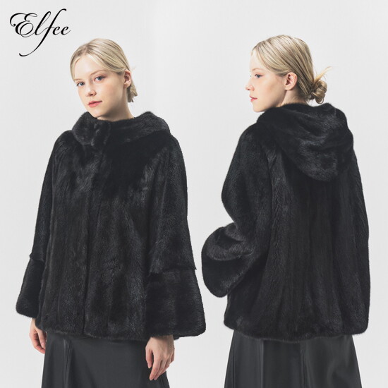 [엘페]○24FW 풀스킨 휘메일 밍크 후드케이프_블랙_EJ11