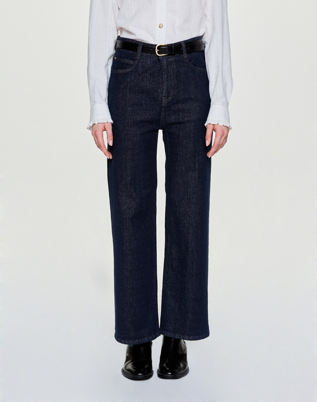 헤지스레이디스(신상) [헤지스 여성]  HSPA5D983N3 Essential 세미와이드 기모 생지 데님 팬츠 네이비