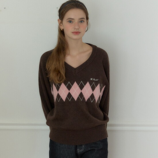 [아워호프]V-neck Argyle Knit - 2colors (H25FA-KN07)