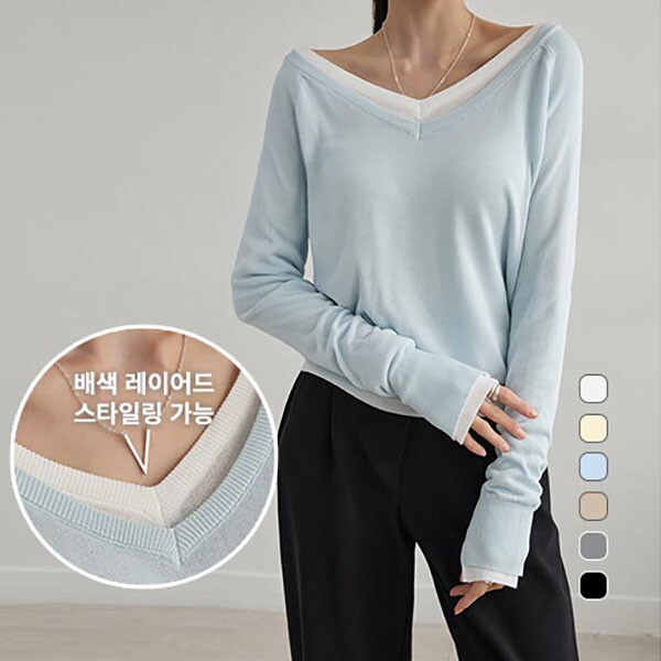 나크21 [하프클럽/나크21]여리핏 소매 트임 브이넥니트 DM61-T-09