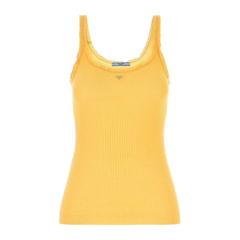 프라다 프라다 리브 텍스처 스쿱넥 코튼 탱크 탑 P29B82SOOO17LA F0010