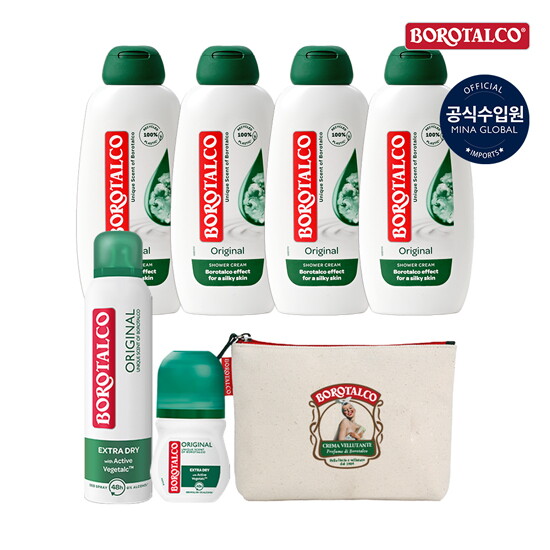 [보로탈코]★최유라쇼 단독★ 보로탈코 샤워크림 바디워시 250ml 4통+데오 롤온 50ml 1통+데오 스프레이 150ml 1통+파우치