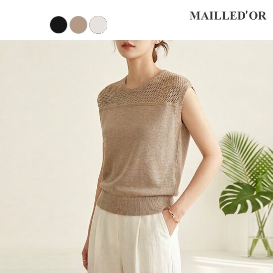 [홈쇼핑인기]마예도르 린넨블렌디드 크로셰 캡소매 니트 1종