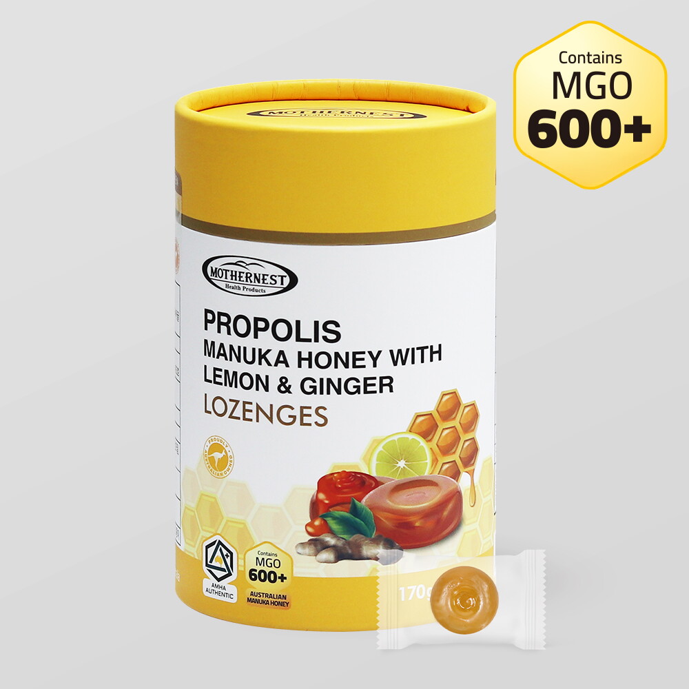 RBK Nutraceuticals Pty Ltd 마더네스트 프로폴리스 마누카허니 위드 레몬진저 로젠지스 캔디 170g