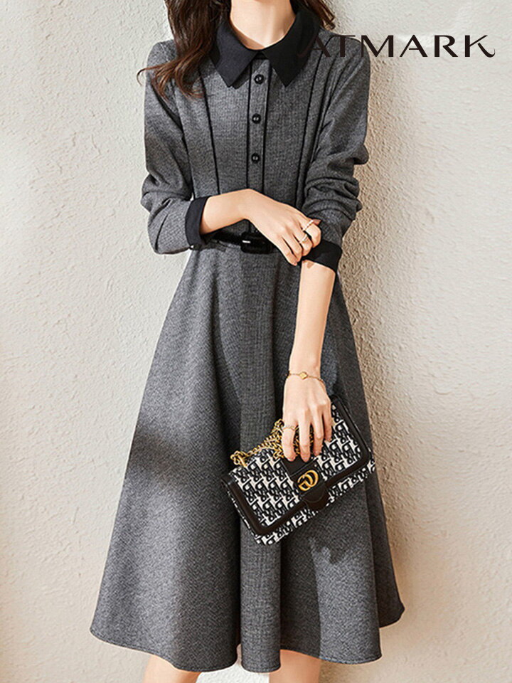 ㈜위즈원or협력업체 앳마크(ATMARK) [앳마크]ATMARK 배색카라플레어미디원피스 벨트SET_AA59OP017G