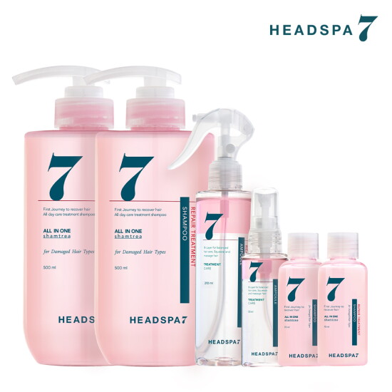 [파란눈 헤드스파7][스페셜구성] 리페어 트리트먼트 샴푸 스페셜구성 (500ml*2개 + 70ml*2개 + 노워시 리얼 앰플 미스트 210ml+50ml)