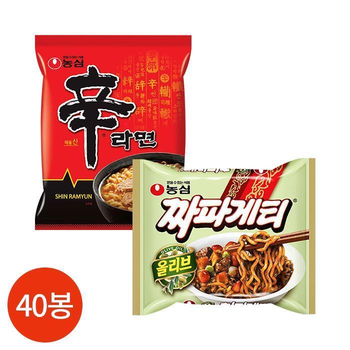 농심 셀러허브 식품 반반세트 농심 신라면 짜파게티 40봉 세트