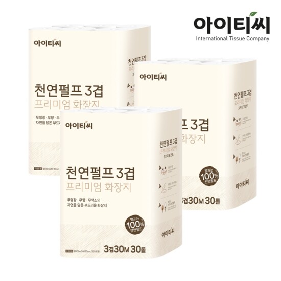 [아이티씨]★방송에서만★  천연펄프 화장지 3겹x30롤x3팩