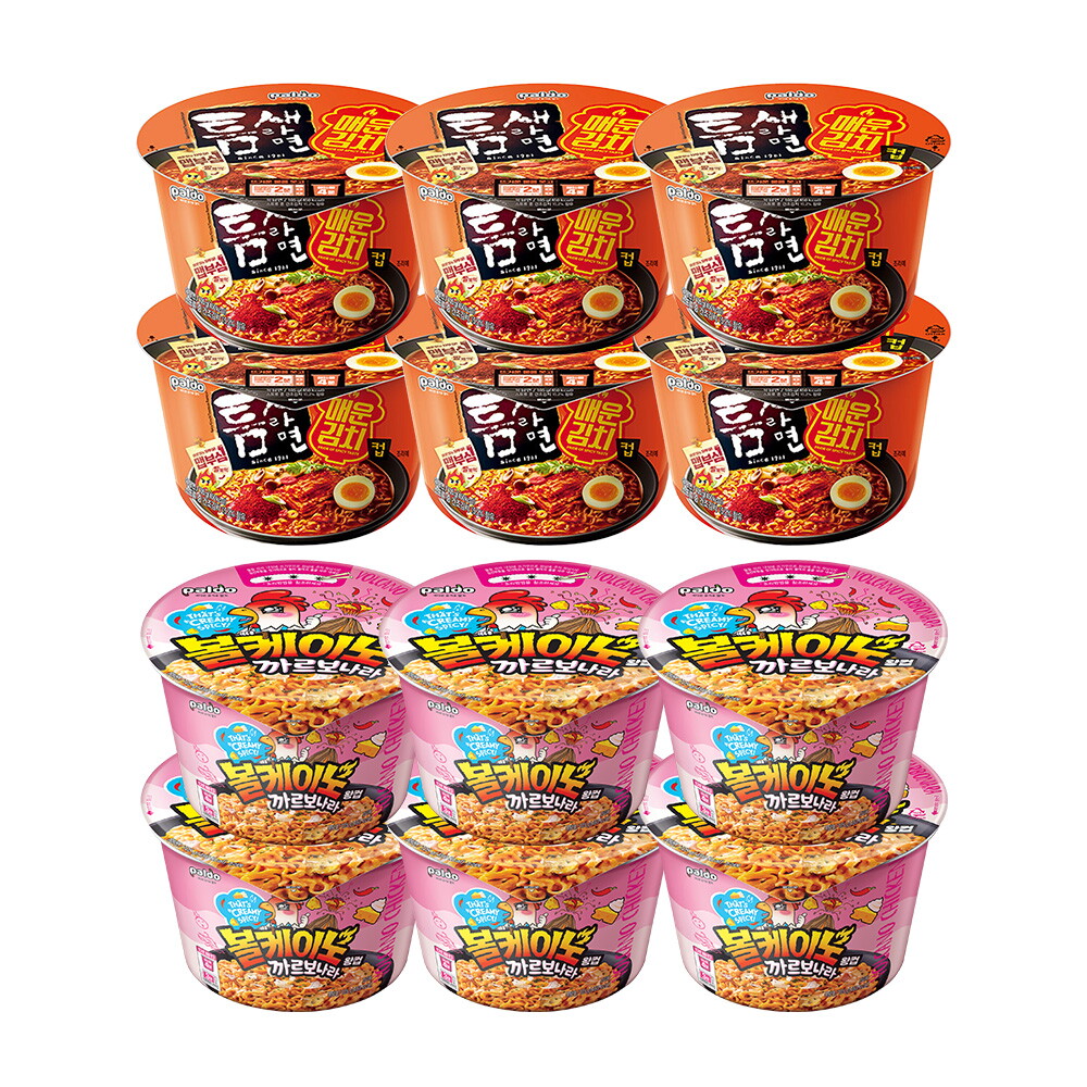 팔도 팔도라면 볼케이노 까르보나라 왕컵 105g x6개+틈새라면 매운김치컵 105g x6개