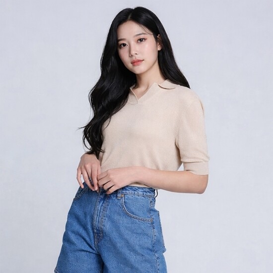 이동수골프(레저) 럭스골프 여성 클래식 오픈 카라 반팔 니트 셔츠 LX21SNT4W_PBE