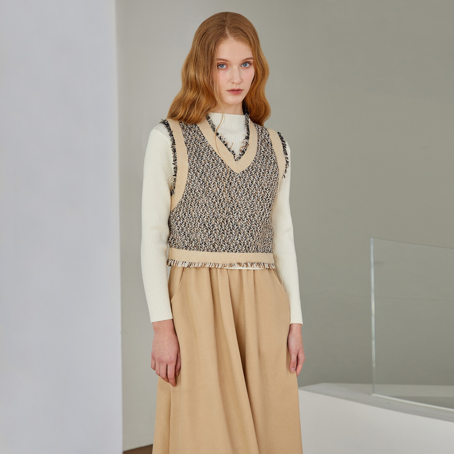 포커스 골지니트원피스+트위드조끼세트 VF2W1OP3201