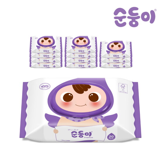 [순둥이][순둥이]프리미엄 엠보싱 물티슈 휴대 캡형 20매 12팩/cE휴12