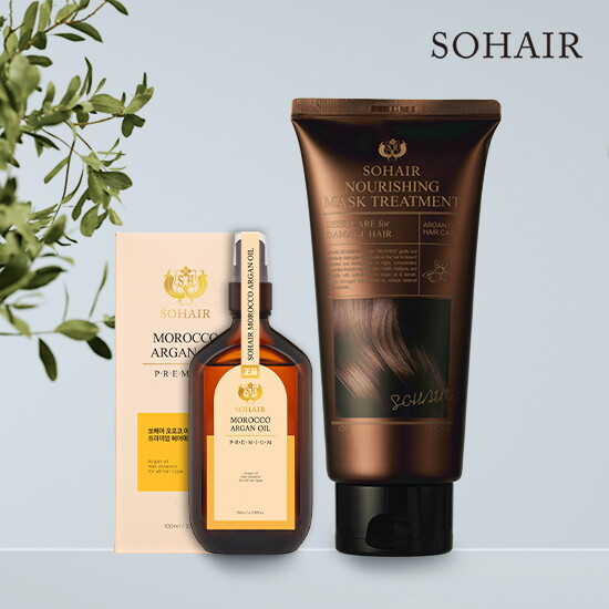 [쏘헤어][단독] 쏘헤어 모로코 아르간 오일 프리미엄 헤어 에센스 100ml 1개 + 너리싱 아르간 탈모 마스크 트리트먼트 320g 1개