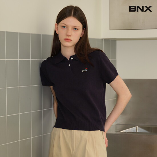 [BNX]퍼피 자수 투버튼 카라넥 반팔 카라티 (BX1KP001L0)