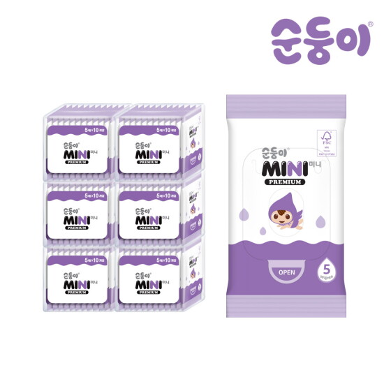 [순둥이][순둥이]미니 프리미엄 물티슈 휴대용 5매 60팩(6번들)/P-6Mini