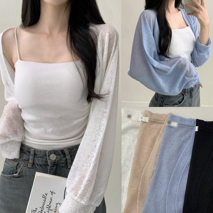 강물처럼 [강물처럼]여성 오버핏 햇살비침 볼레로 샤인 가디건 V045 봄 여름 가을 간절기 (46176875)