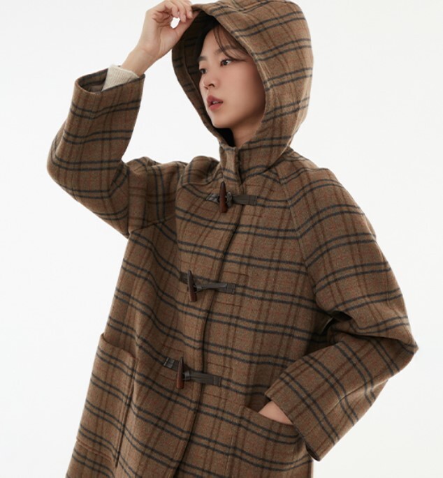 상세페이지 참조 LAP [AK수원점] [LAP] 체크 후드 더플 롱 코트