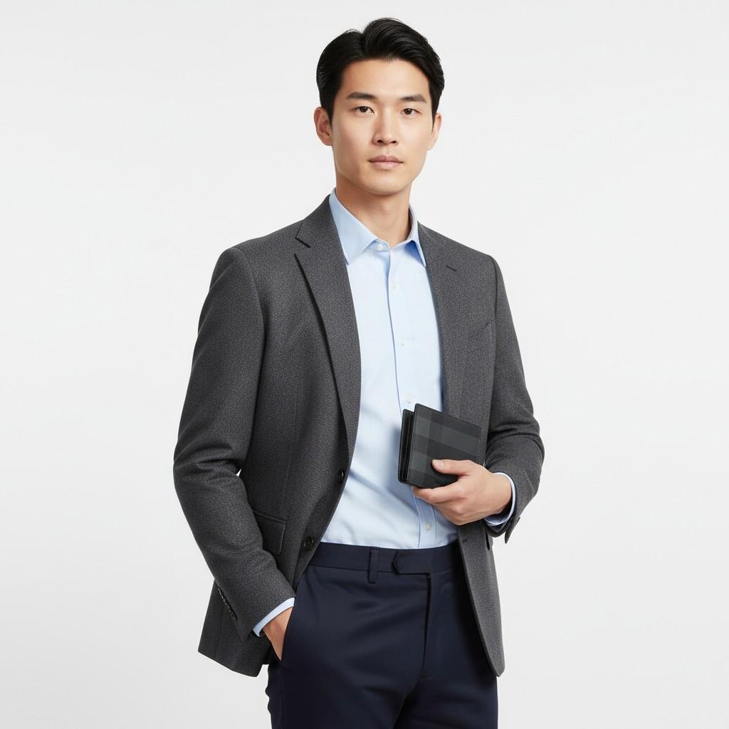 버버리(BURBERRY) 버버리 버버리 남성 타탄 체크 레더 빌포드 반지갑(차콜) 8070273