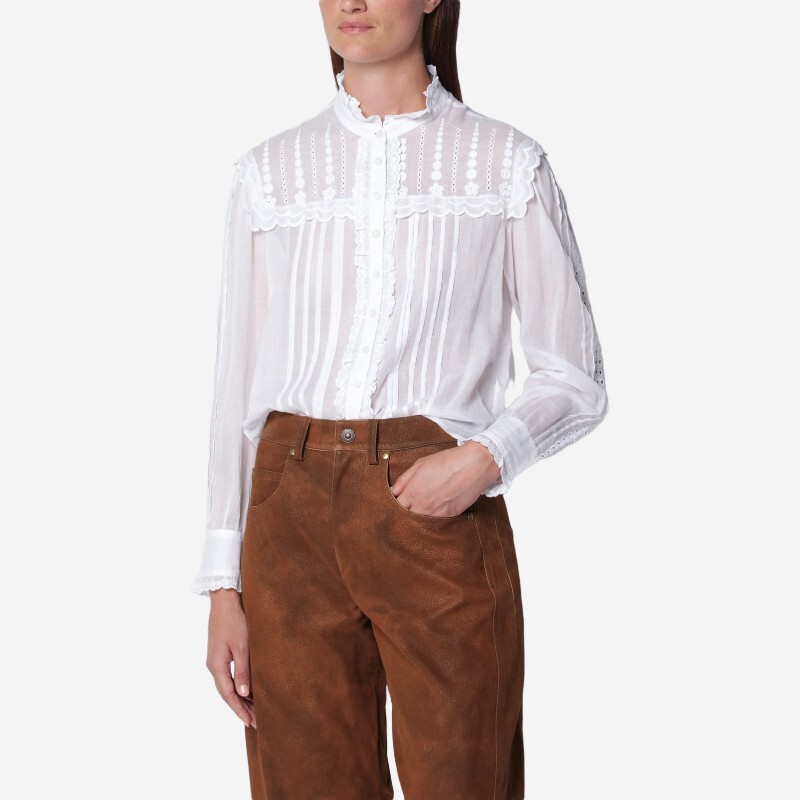 ISABEL MARANT 이자벨마랑에뜨왈 론지 자수 코튼 보일 블라우스 HT0970FAD3J10E 20WH