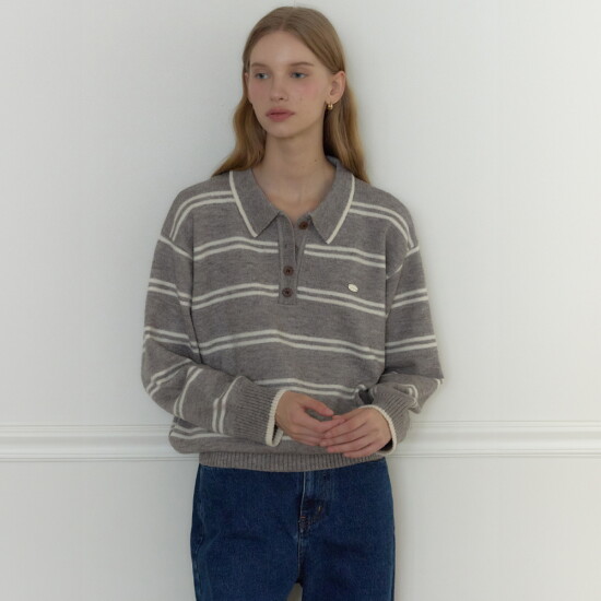 [아워호프]Carolyn Stripe Collar Knit - 2colors (H25FA-KN03)