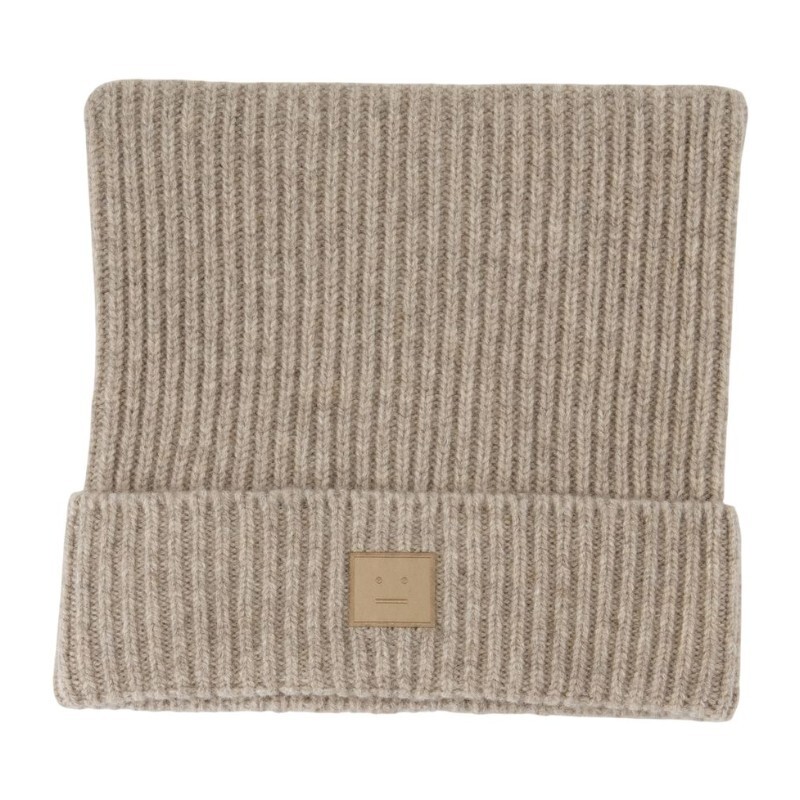 ACNE STUDIOS 아크네 스튜디오 아크네스튜디오 리브 니트 스퀘어 로고 패치 비니 C40426 DRN GREIGE MELANGE