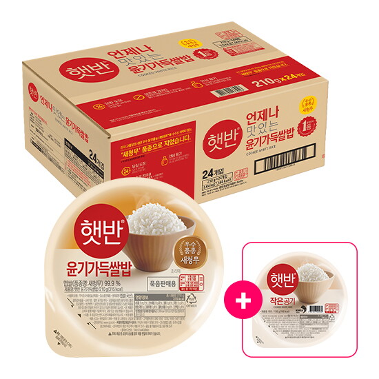 [비비고]햇반 백미 36개 기획팩(윤기가득쌀밥210gX24개+백미130g X12개 증정)