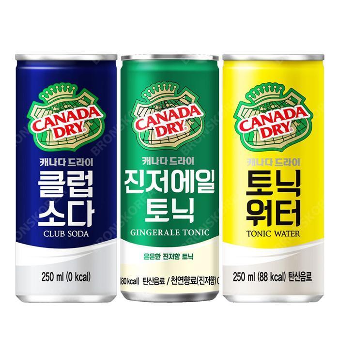 코카콜라 셀러허브 식품 캐나다 드라이 250ml 진저에일+클럽소다+토닉워터 (총30캔)