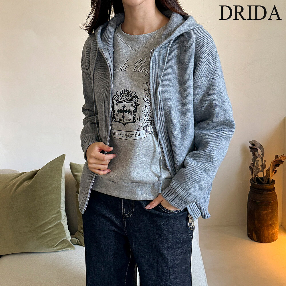 드리다 드리다 여성 가을 겨울 니트 후드 집업 빅사이즈 가디건 점퍼 40-50대 미시 중년여성 엄마옷 캐주얼 등원