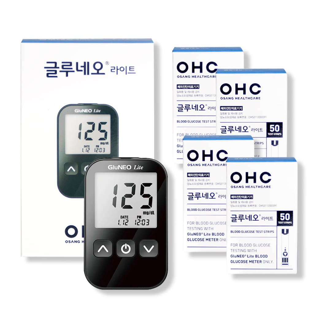 오코 글루네오 라이트 혈당계 +시험지200매+침210개+솜200매 혈당측정기