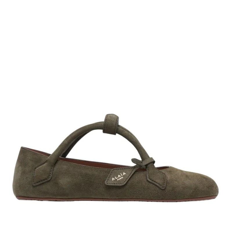 ALAIA 알라이아 알라이아 앵클 스트랩 노트 스웨이드 발레리나 플랫 AA3A1011C0C05 809 TOURTERELLE