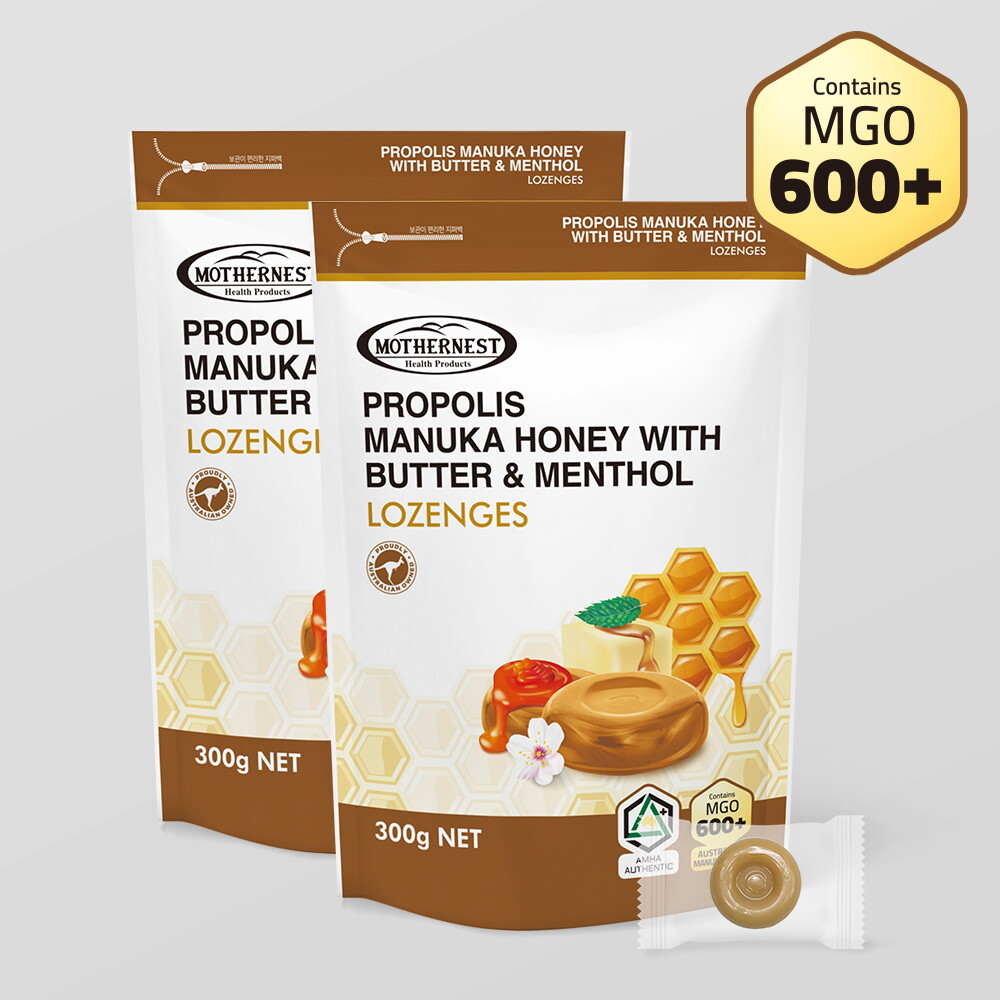 RBK Nutraceuticals Pty Ltd 마더네스트 프로폴리스 마누카허니 위드 버터멘톨 로젠지스캔디 300g X 2개입