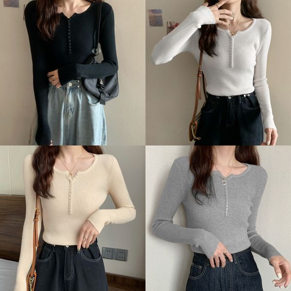 (주)엠앤리치 모노위크 [하프클럽/모노위크]미친가성비 라운드넥 슬림 단추 반오픈 골지니트