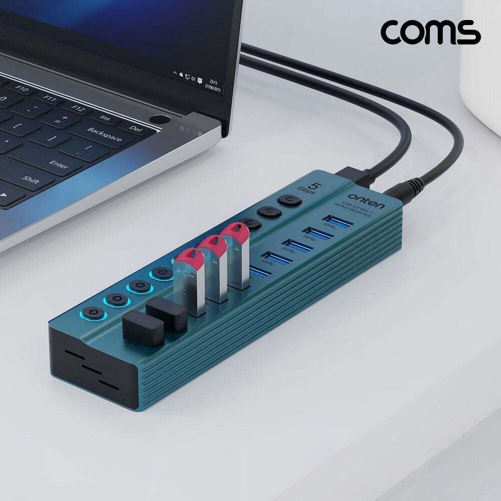 지오벤처스 USB 3.0 10포트 멀티허브 5Gbps 개별 스위치 12V 전원 USB 3.2 Gen1