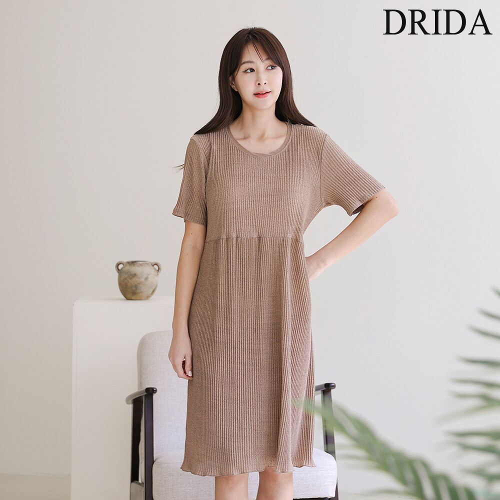 드리다 협력업체 드리다 드리다 여성 여름 플리츠 빅사이즈 반팔 홈웨어 이지 원피스 40-50대 미시 중년여성 엄마옷 등원