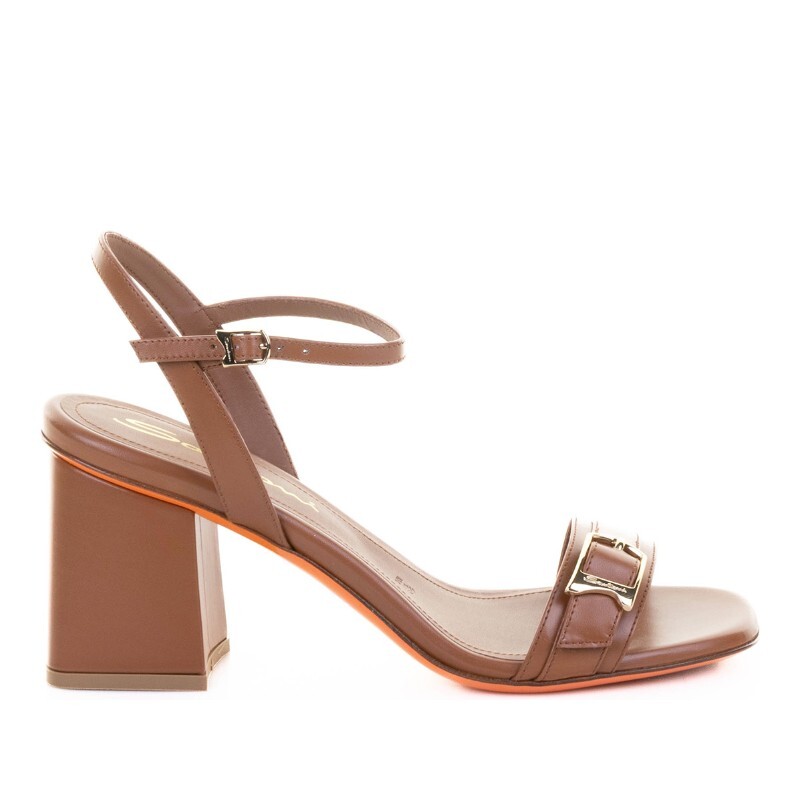 산토니 산토니 브라운 앵클 스트랩 버클 블록 힐 오픈 토 샌들 WHVT70836 HA32TYLCM31