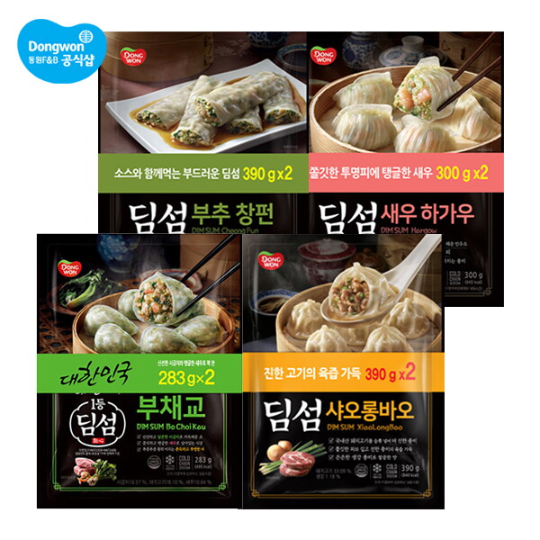 동원 F&B 동원 딤섬 부채교 2봉+새우하가우 2봉+샤오롱바오 2봉+부추창펀 2봉